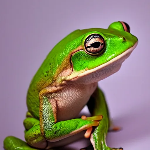 Prompt: A photo of a sophisticated frog in a nice suit, he tips his hat