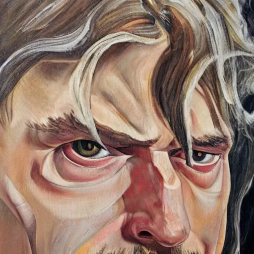 Image similar to high quality high detail painting by lucian freud, hd, portrait of kurt cobain