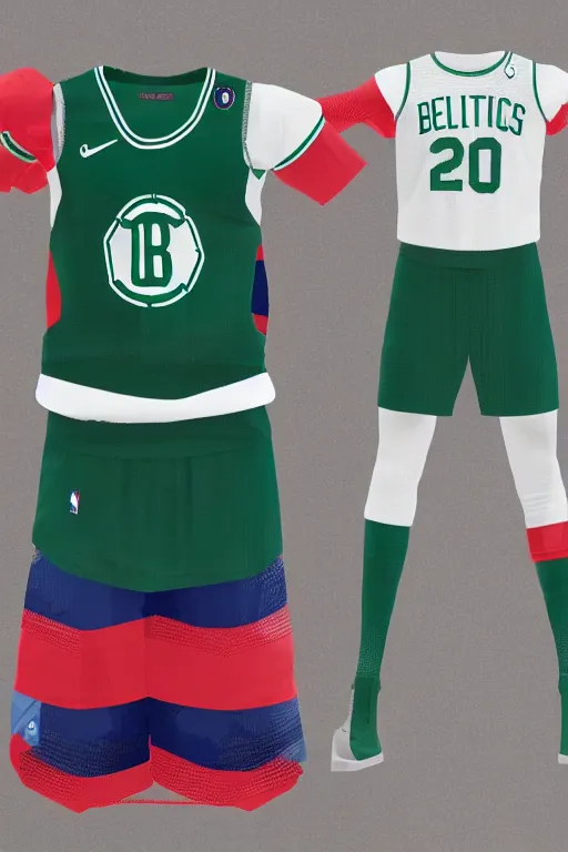 Image similar to boston celtics 4 th of july uniforms, patriotic, god bless america, concept art, red white blue green