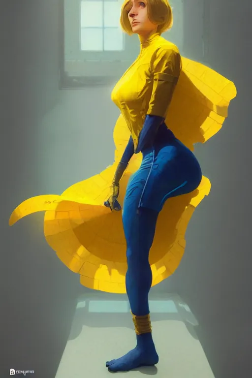 Image similar to highly detailed full body shot of an invisible woman wearing a tunic made of yellow paper, gta v, stephen bliss, unreal engine, fantasy art by greg rutkowski, rhads, ferdinand knab, makoto shinkai and lois van baarle, ilya kuvshinov, rossdraws, tom bagshaw, global illumination, radiant light