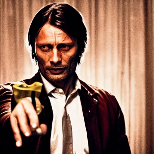 Image similar to Mads Mikkelsen starring in Pulp Fiction as main character