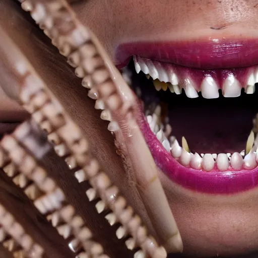 Prompt: infinite rows of teeth everywhere and all at once, teeth everywhere