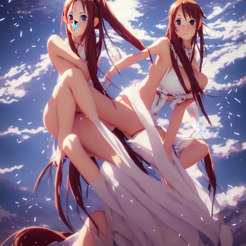 Prompt: beautifu photo of asuna from sao, asuna by a - 1 pictures, by greg rutkowski, gil elvgren, enoch bolles, glossy skin, pearlescent, anime, maxim magazine, very coherent