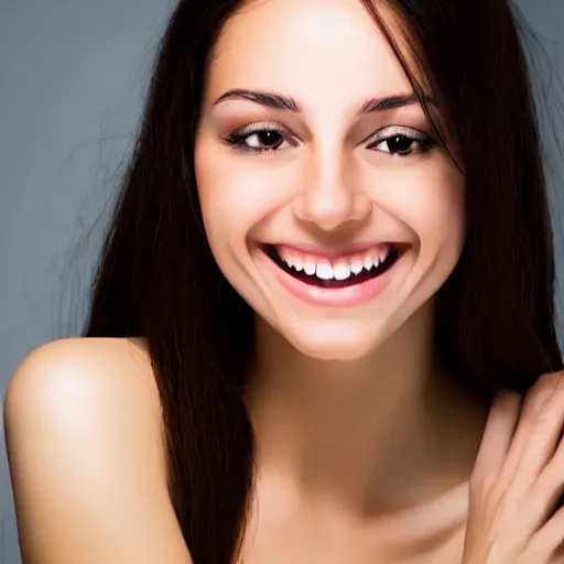 Image similar to very very very perfect face of a woman, soft skin, shy smile