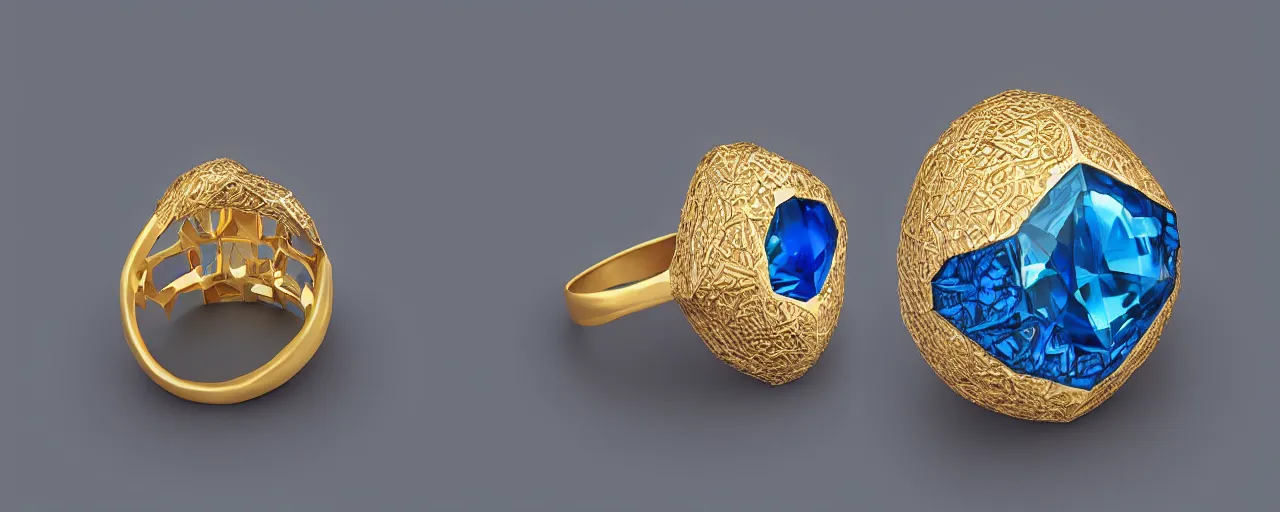 Image similar to simple golden magic crystal ring, ice, blue, gold, smooth, crystal, engravings, diamonds, product design, jewelry, colorful, art by gerald brom, greg rutkowski and artgerm, photo realism, unreal engine, c 4 d