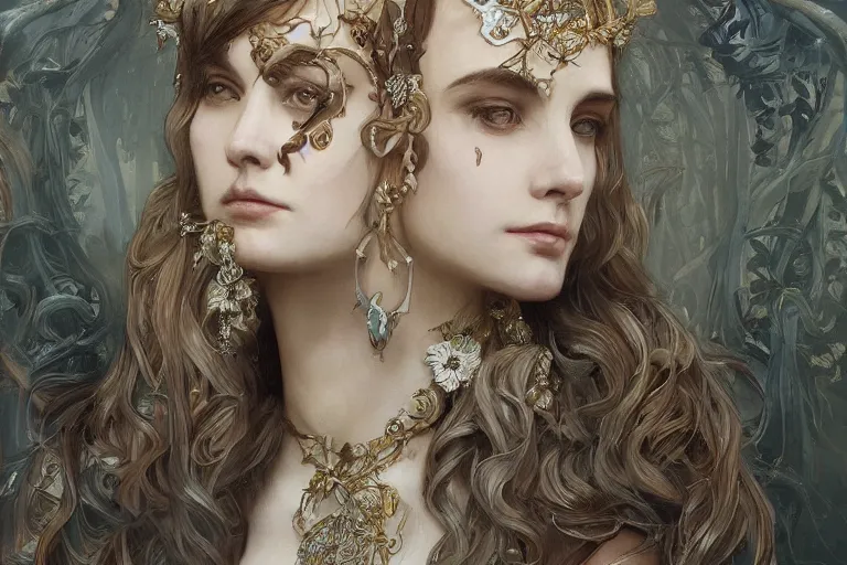 Image similar to a portrait of the bone queen, intricate, elegant, highly detailed, digital painting, crown of skulls, artstation, concept art, smooth, sharp focus, illustration, art by artgerm and greg rutkowski and alphonse mucha and william - adolphe bouguereau