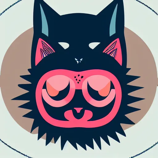 Image similar to a simplified vector based illustration about a cyberpunk kitten, centred face portrait, space colors, smooth and clean vector curves, no jagged lines