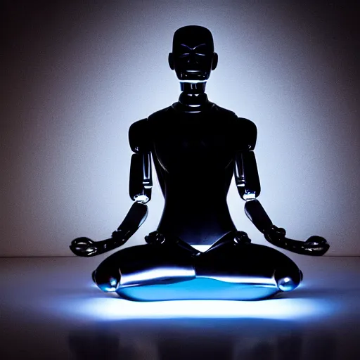 Image similar to photo of a meditating terminator, detailed, high resolution, studio light