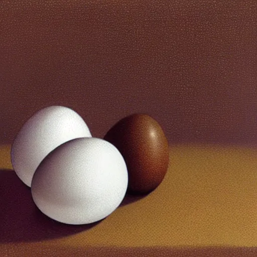 Prompt: cubic eggs on a kitchen table, photo realism, hight details