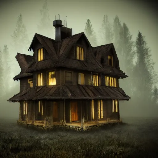 Prompt: village horror house in forest darkness dark unreal render fog highly detailed