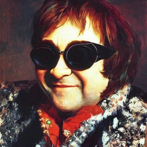 Image similar to portrait of ultra crazy elton john lennon in 1 9 7 0 by ilya repin