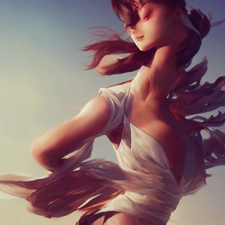 Prompt: dancer in the wind by artgerm, retrofuturism, trending on artstation