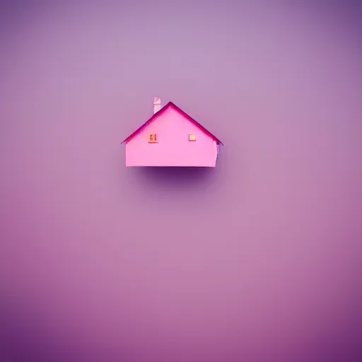 Image similar to a 5 0 mm lens photograph of a cute pink floating modern house, floating in the air between clouds, inspired by the movie up, held up from above by a heart - shaped ballon. mist, playful composition canon, nikon, award winning, photo of the year