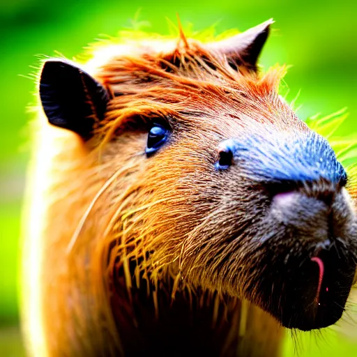 Image similar to cute capybara eating a nvidia gpu with cooling fans, chewing on a graphic card, wildlife photography, bokeh, sharp focus, 3 5 mm, taken by sony a 7 r, 4 k, award winning