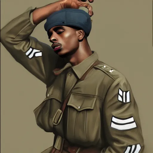 Prompt: playboi carti as a world war ii soldier digital art 4 k detailed super realistic