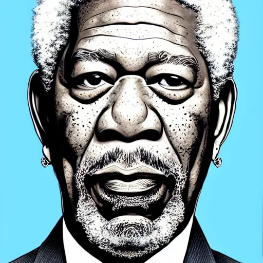 Prompt: An illustration of Morgan Freeman in the style of MeatCanyon, Face Portrait, hyper detailed, deviantart,