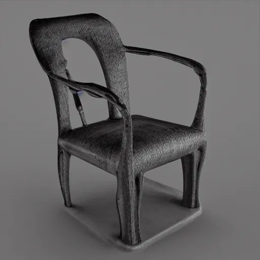 Image similar to photoreal render a chair in the style of H.R. GIger