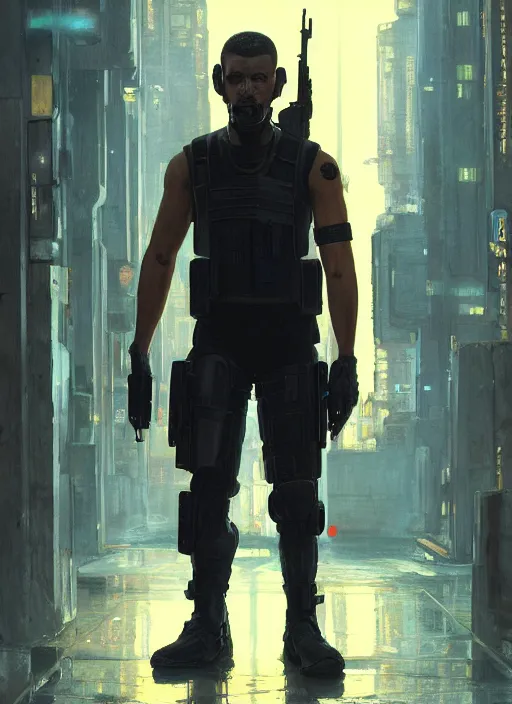 Prompt: 🤸🏿♀. cyberpunk police trooper in a military vest ( blade runner 2 0 4 9, cyberpunk 2 0 7 7 ). orientalist portrait by john william waterhouse and james gurney and theodore ralli and nasreddine dinet, oil on canvas. cinematic, hyper realism, realistic proportions, dramatic lighting, high detail 4 k