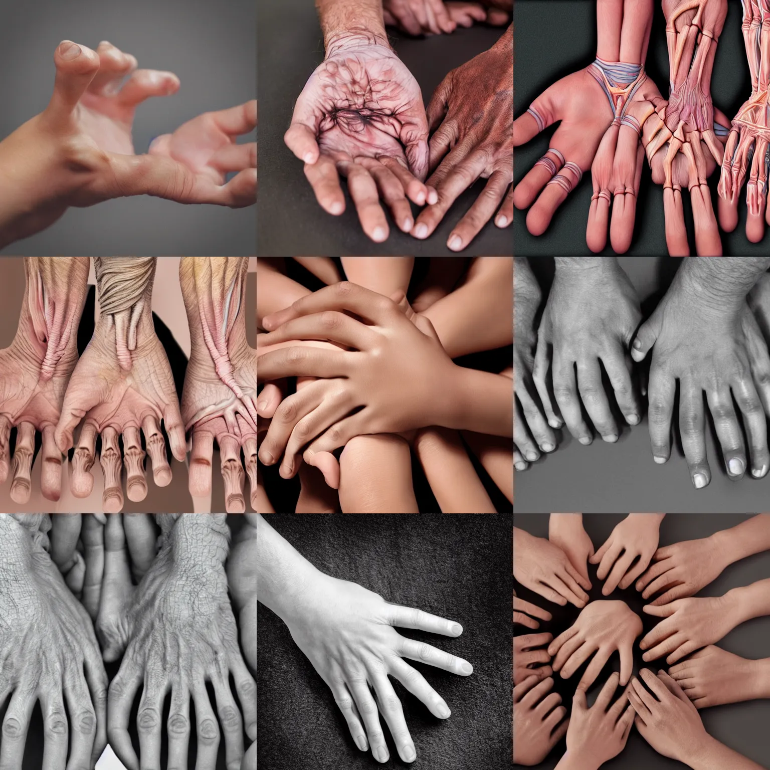 Prompt: human hands in various poses, intricate, highly detailed, photo realistic, film still, anatomically correct, portrait, closeup