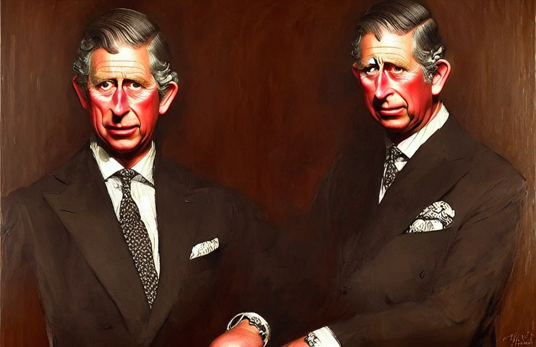 Image similar to portrait of prince charles!!!!!!!!!!!!!!!!!!!!!!!!!!!, detailed face, detailed painting, epic lighting, by ilya repin, phil hale and kent williams