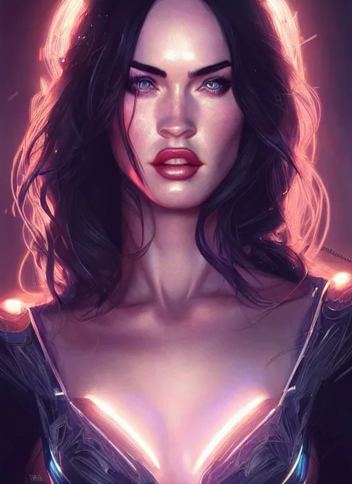 Image similar to portrait of battlefield 2 0 4 2 megan fox, intricate, elegant, glowing lights, highly detailed, digital painting, artstation, glamor pose, concept art, smooth, sharp focus, illustration, art by artgerm and greg rutkowski, artey freytag