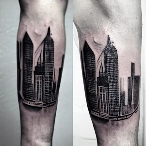 dark urban architecture tattoo, tattoo on upper arm | Stable Diffusion ...