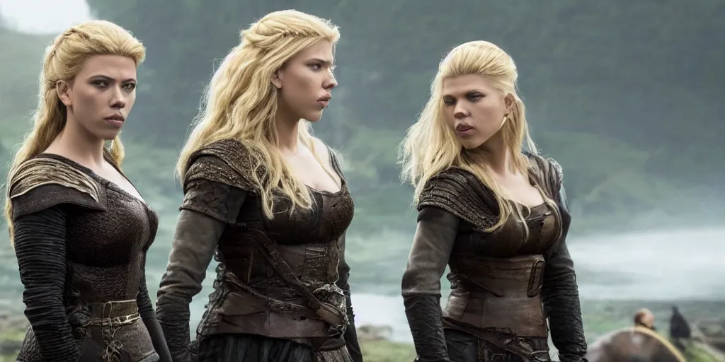 Image similar to Scarlett Johansson and Katheryn Winnick in the TV series Vikings