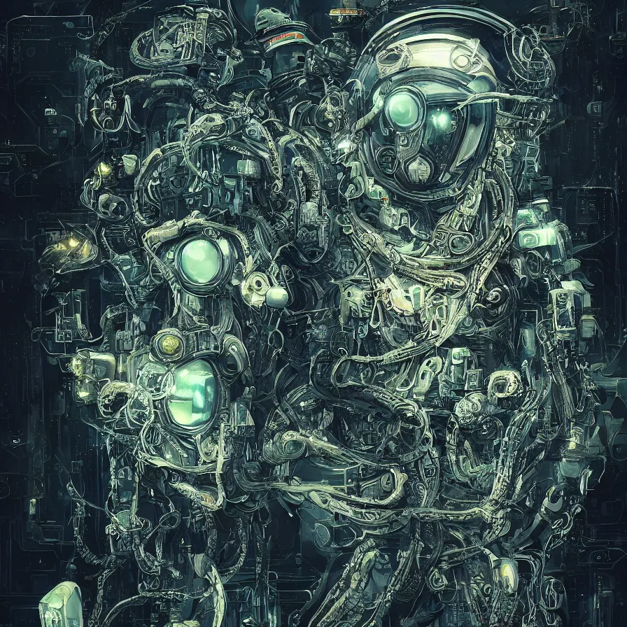 Image similar to portrait of a squid monster astronaut. full body portrait, intricate abstract. cyberpunk, intricate artwork. neon eyes, by Tooth Wu, wlop, beeple. octane render, trending on artstation, greg rutkowski very coherent symmetrical artwork. cinematic, hyper realism, high detail, octane render, 8k, minimalistic, hyperrealistic surrealism, award winning masterpiece with incredible details, a surreal vaporwave liminal space, highly detailed, trending on ArtStation