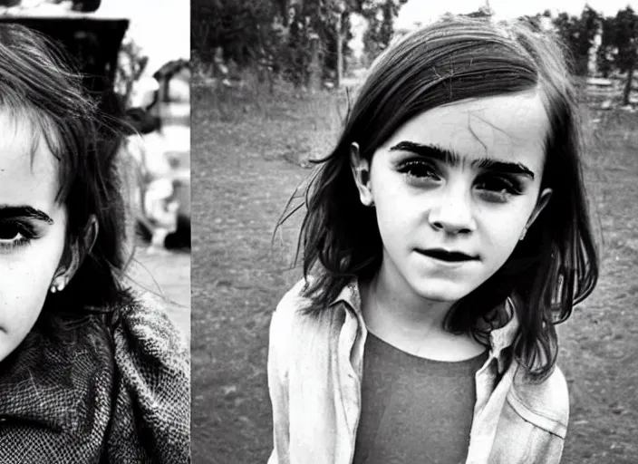 Image similar to professional fine detailed photo portrait of young emma watson from makhachkala, dagestan. kid emma watson in the postsoviet suburbia, iphone photo, instagram, black and white - - cfg _ scale 7