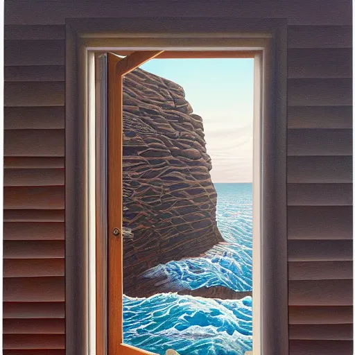 Prompt: a gust of sea air pushed open the door by jeffrey smith, oil on canvas