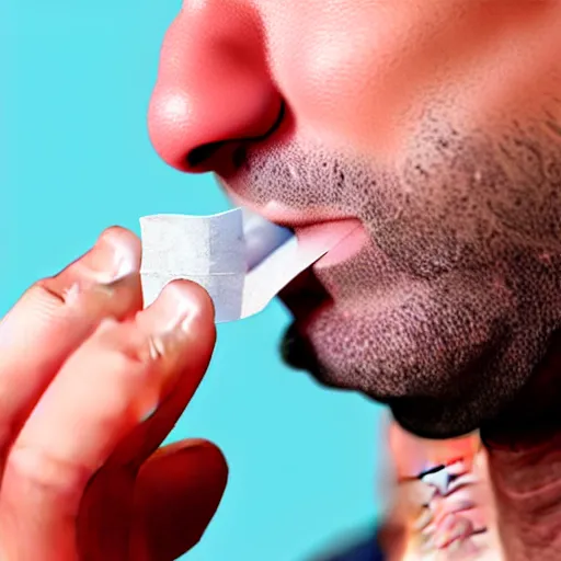 Image similar to a 3d cartoon of a man tasting a bandaid.