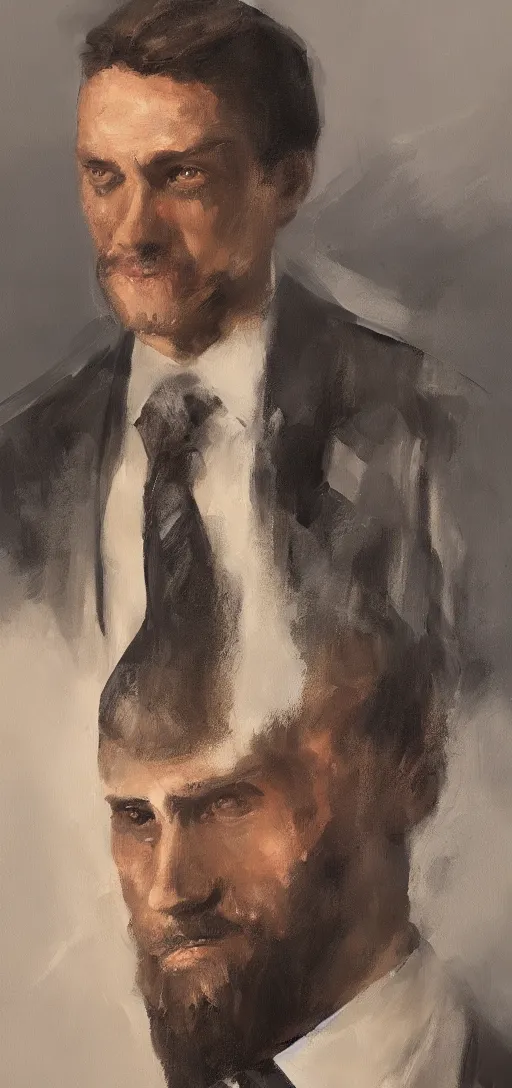 Image similar to a very high resolution photo of a man wearing a suit oil painting, digital art trending on artstation. hq 8 k.