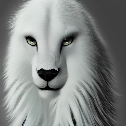 Image similar to portrait of a white panter with a very long fur, fantasy, trending on artstation, heroic pose, highly detailed picture, simple, 8k