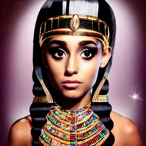 Image similar to cleopatra with the face of ariana grande