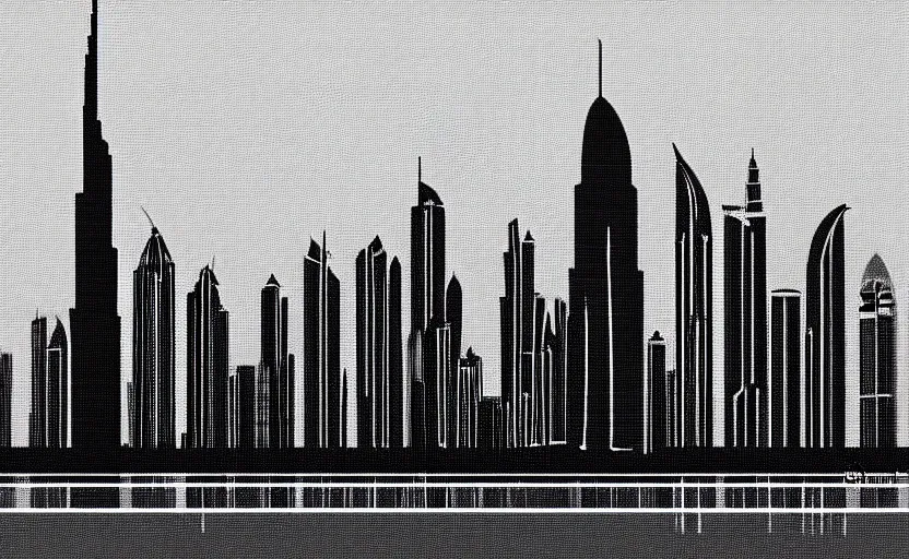 Image similar to minimalist outline drawing of dubai skyline on canvas