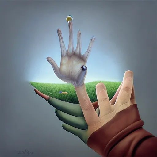 Prompt: recursive, painting hand, gediminas pranckevicius