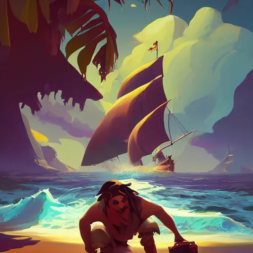 Image similar to painting treasure on sea of thieves game smooth median photoshop filter cutout vector, behance hd by jesper ejsing, by rhads, makoto shinkai and lois van baarle, ilya kuvshinov, rossdraws global illumination