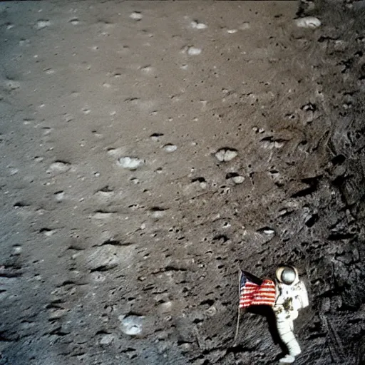 Image similar to astronaut planting a ussr flag on the moon in 1 9 6 9