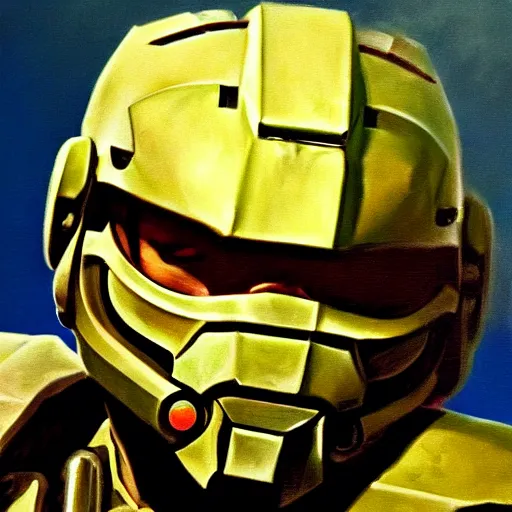 Prompt: ultra realistic portrait painting of zion williams as master chief, art by frank frazetta, 4 k, ultra realistic, highly detailed, epic lighting