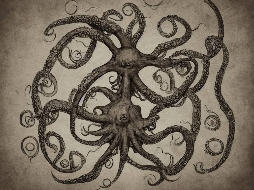 Image similar to Vitruvian Octopus by Leonardo da Vinci, fantasy, digital art, trending on artstation