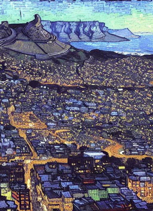 Prompt: hyper realistic cape town city,. painted by vincent van gogh and chiara bautista and norman rockwell and greg rutkowski weta studio, and lucasfilm