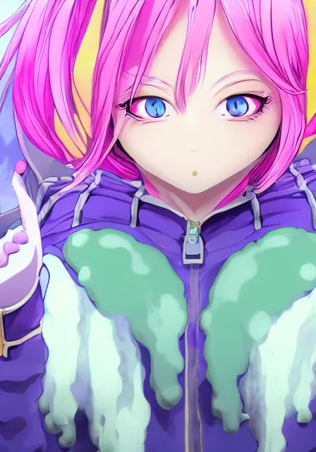 Image similar to portrait of a beautiful slime woman by aramaki shinji, tsurumaki kazuya, smug, 8 k, hd, saturated, flcl, hyperreality, fate grand order, symmetry