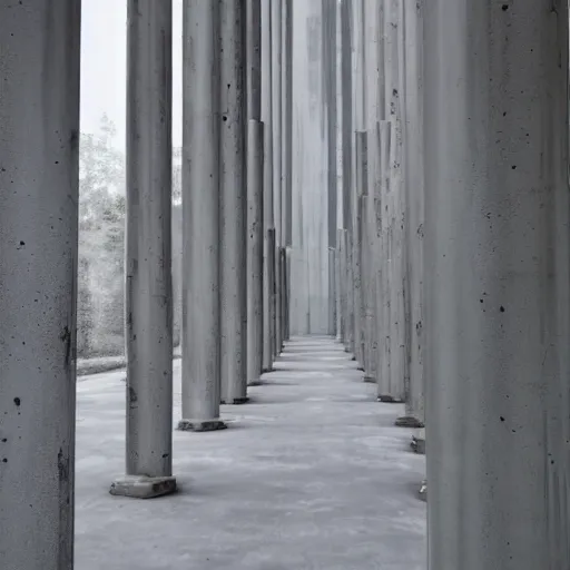 Image similar to a flate endless plane of concrete covered in concrete pillars, open sky