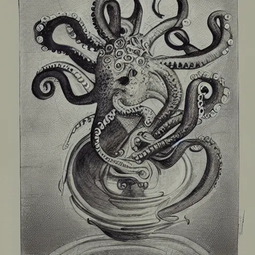 Prompt: octopus dog hybrid demon, ancient greece, vase illustration