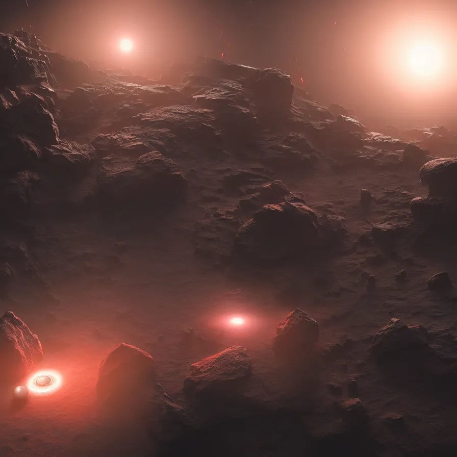 Image similar to sci - fi mining device hooked to a planet's surface, volumetric light, dynamic lights and shadows, concept art, octane, redshift, detailed