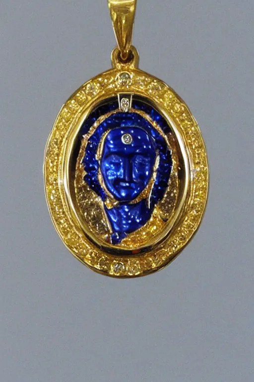 Image similar to this gold jesus pendant upgraded in platinum and sapphires where there are diamonds. high shine jewelry