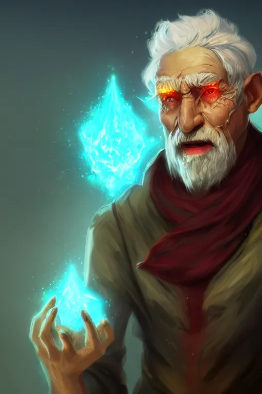 Image similar to a human elemental sorcerer, mountainous setting, colorful magic effects, white skin, portrait, old man, sharp focus, digital art, concept art, trending on artstation, dynamic lighting, by emylie boivin