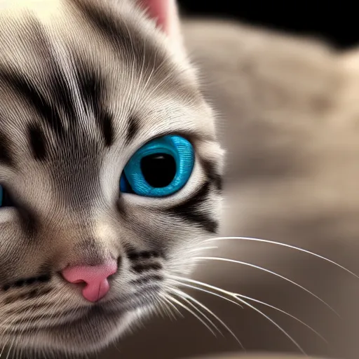 Image similar to photorealistic kitten. hyperdetailed photorealism, 1 0 8 megapixels, amazing depth, high resolution, 3 d shading, 3 d finalrender, 3 d cinematic lighting