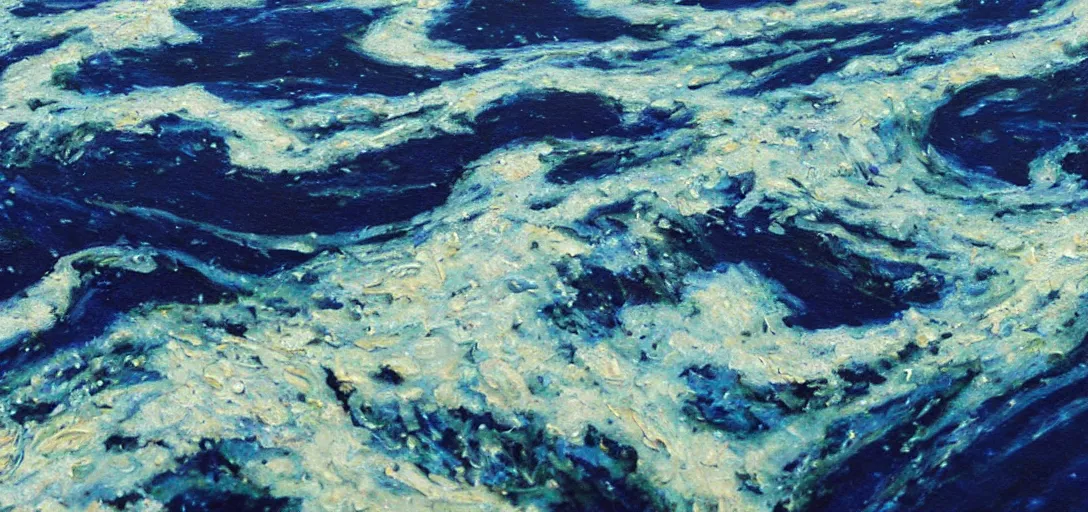 Prompt: photorealistic oil painting of an oil spill in the ocean, oil painting, hyper realism, hyper realistic, realism, realistic, hyper detailed, detailed, ultra detailed, 8 k, sad, emotional, dramatic, 8 k