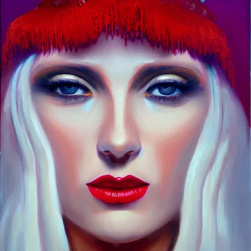 Image similar to a symmetrical portrait of a showgirl, oil painting, pale colors, high detail, 8 k, wide angle, trending on artstation,
